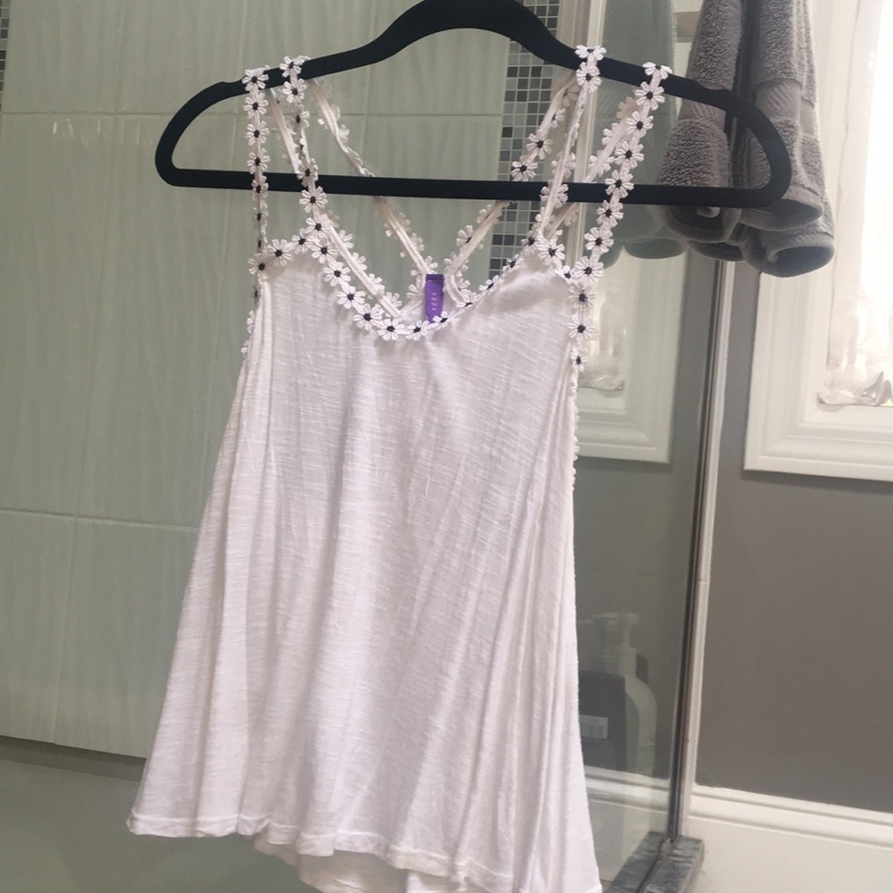 LF Emma and Sam White Flowy Flower Tank Top